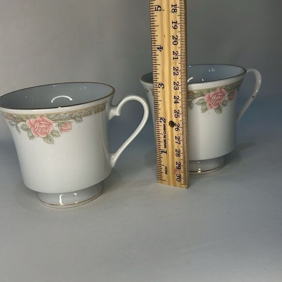 Crown Ming Fine China Jian Shiang Cup 8 Oz Each Set 2 Vintage Rose Floral Gold - Picture 5 of 6